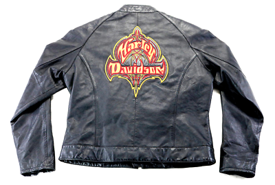harley davidson jacket L black red yellow leather Wildcard RARE