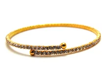 GOLD TONE CLEAR RHINESTONE COCKTAIL BRACELET LIGHTWEIGHT ADJUSTABLE