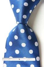 New Classic Polka Dot Blue White JACQUARD WOVEN 100% Silk Men's Necktie Tie
