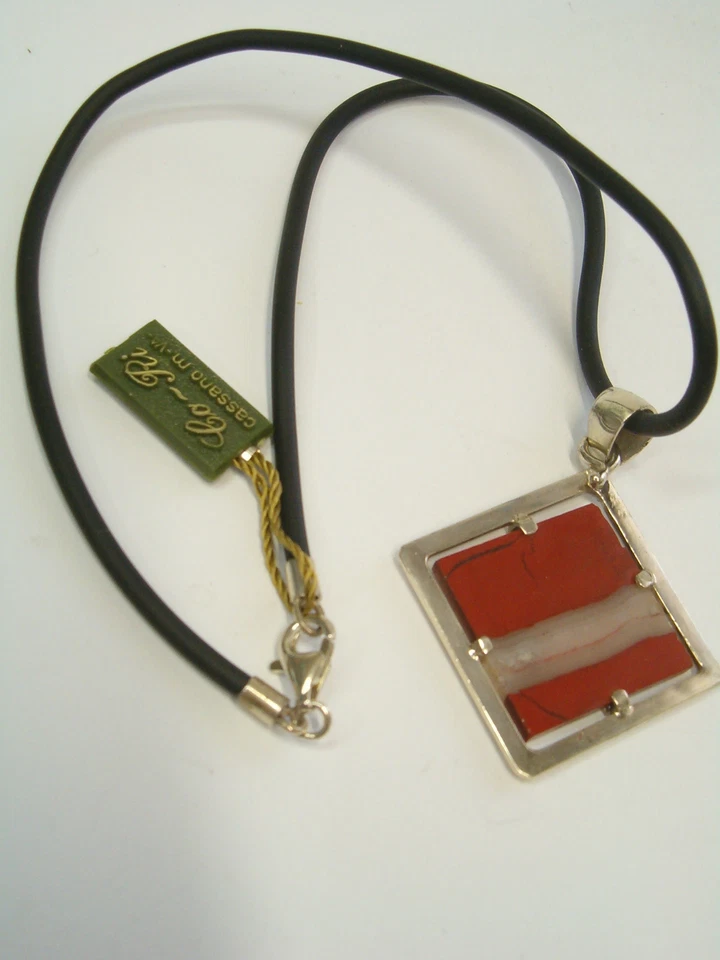 Ciondolo in ARGENTO 925 con DIASPRO rosso naturale - Caucciù con Pietra Dura - Immagine 4 di 4