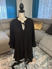 Show Me Your Mumu Viola Mini Dress S Black Flounce Sleeve Tiered Babydoll Boho