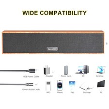 Surround Sound Subwoofer Bar Wooden Bluetooth Desktop Speaker 3.5mm Audio Socket