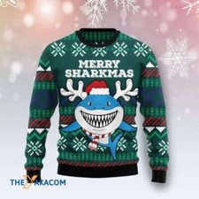 Shark in Ocean Merry Sharkmas Ugly Christmas Sweater Holiday Xmas Sweater Gift