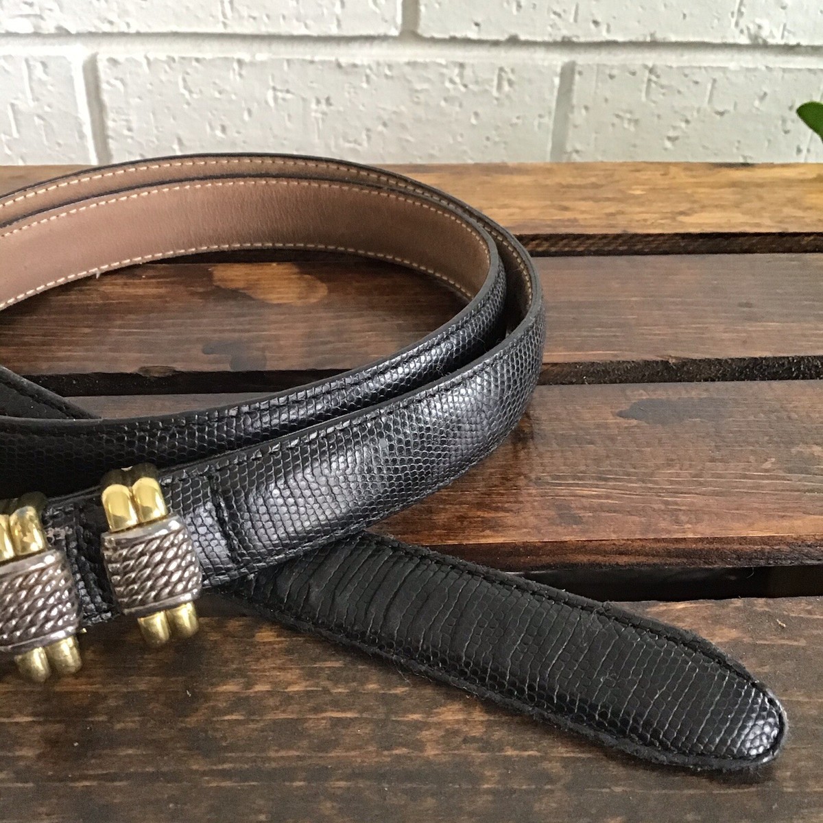 Brighton Classics Black Snake Print Leather Belt Gold Silver  display picture 1