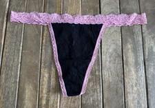 Vtg Hanky Panky One Size S M L Black  Pink Lace Thong String Bikini Panties