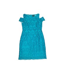 Tahari Arthur S Levine Turquoise Shift Lined Lace Dress Size 6
