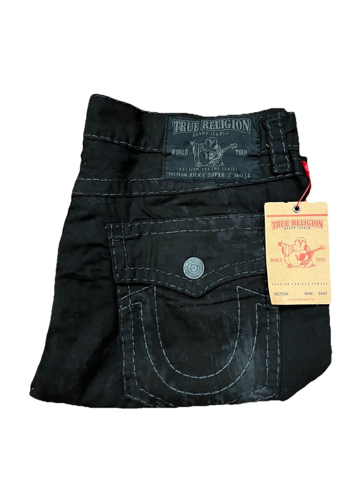 Vintage True Religion Jeans Ricky Super T Black Mens 42 MQ6859L27 Tag Deadstock