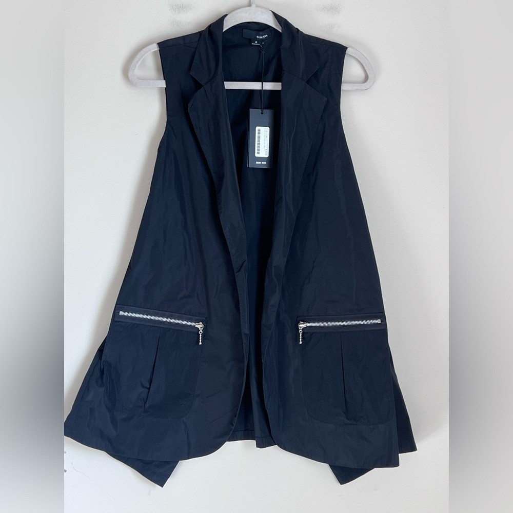 NWT Sun Kim Pocket Vest $155 Lagenlook Asymmetrical Windbreaker Black Small USA