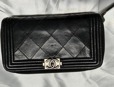 Chanel Boy Zipped Around Wallet Medium Black Lambskin Leather