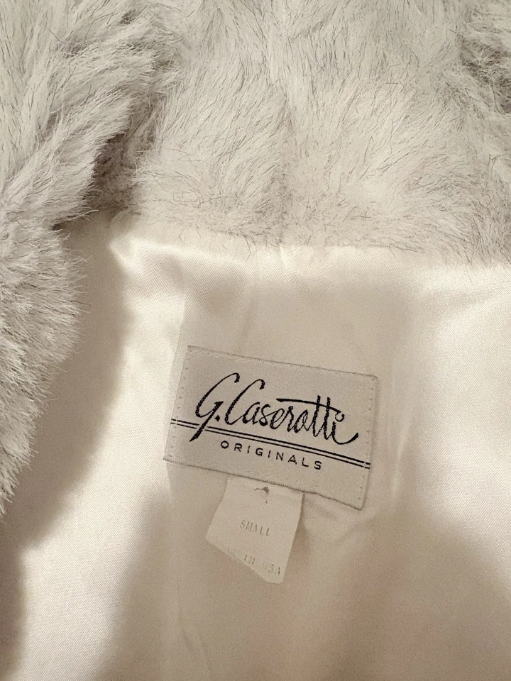Abrigo para mujer G. Caseratti de piel sintética blanco acrílico, vintage años 70, EE. UU., talla S Foto 3 de 4
