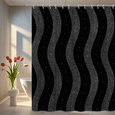 Black and White Wave Pattern Shower Curtain - Stylish Bathroom Decor