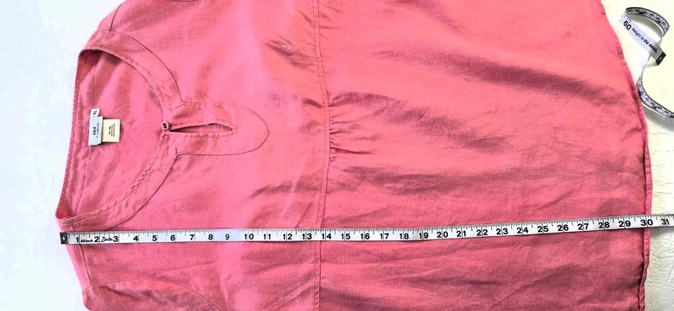 Lo último Camisa túnica rosa de algodón para mujer de lino manga larga cuello llave talla XL Foto 3 de 4