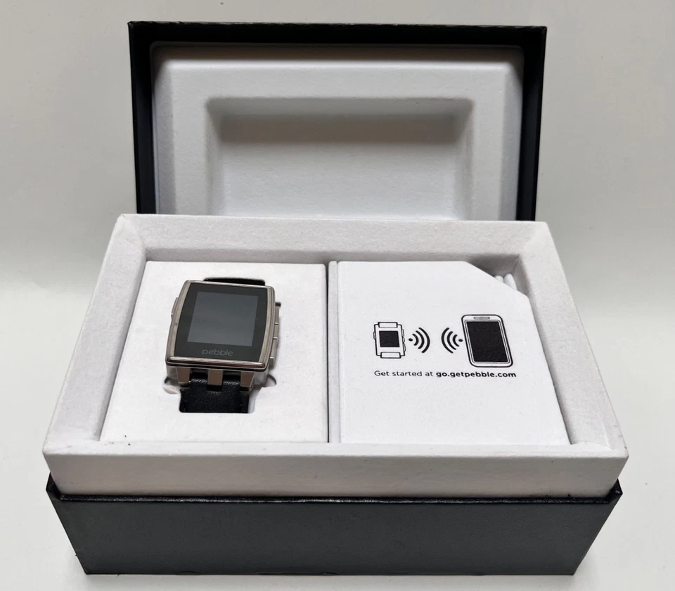 2014 Pebble STEEL 401SL (Black & SIlver) Bluetooth SmartWatch Stainless Band NOS - Image 2 of 4