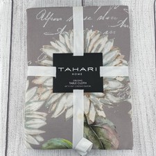 Tahari Tablecloth 60x104 Gray White Sunflower Script Floral Spring Summer