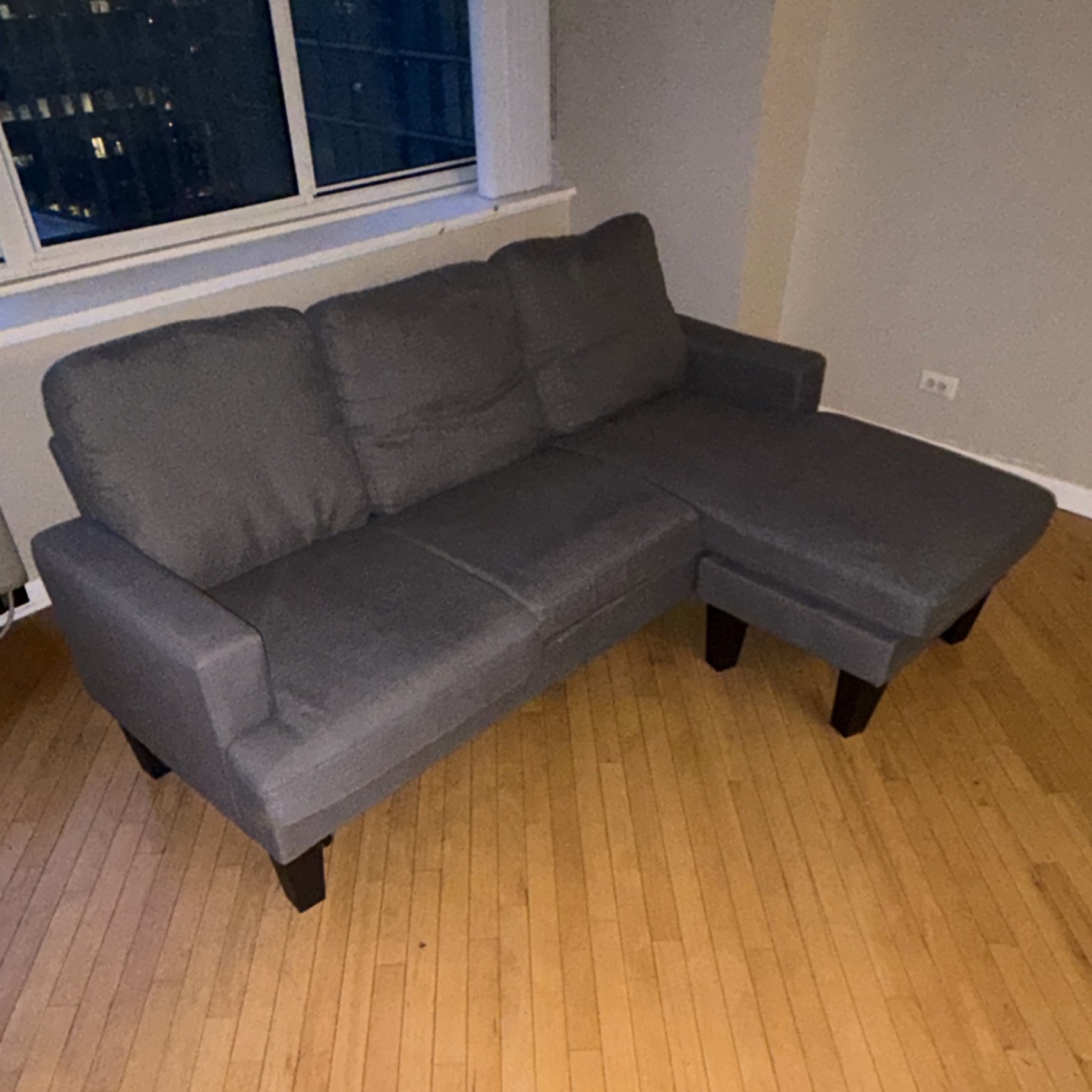 Gray Contemporary Chaise Sofa 3-Seater with Cushions Wood Frame Polyester