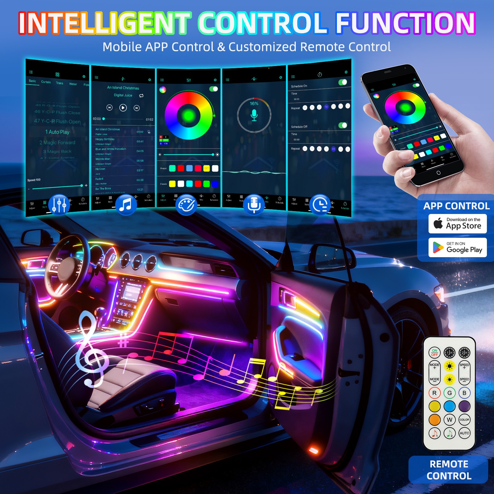 For Maserati 6 in 1 Car Interior LED Light Strips Kit RGB Neon Multi Color APP