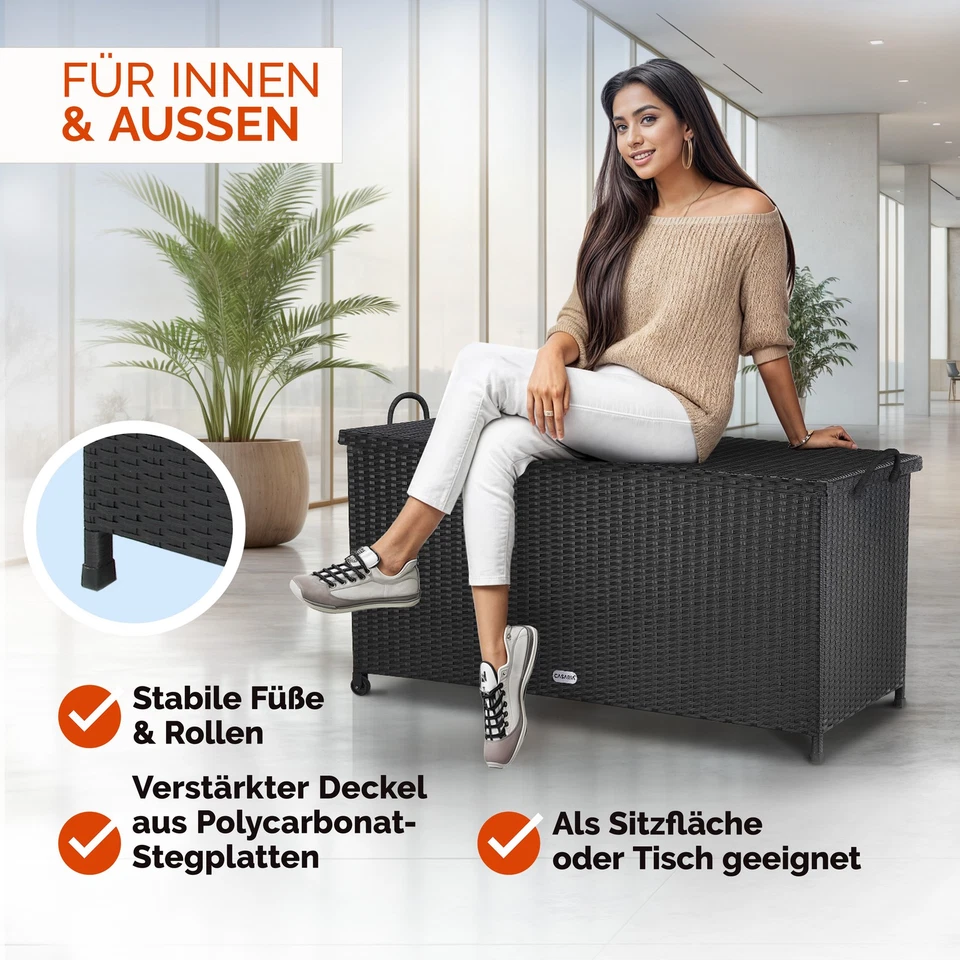 CASARIA® Gartenbox Auflagenbox Polyrattan 2 Rollen 2 Gasdruckfedern Garten Truhe - Bild 4 von 4