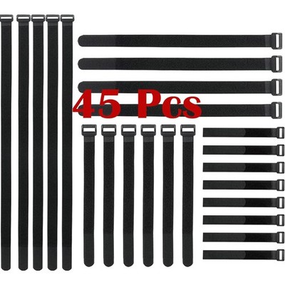 Klett-Kabelbinder wiederverwendbar 45 Stück verschiedene Längen schwarz Kabel...