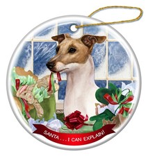 Italian Greyhound Fawn and White Dog Porcelain Ornament 'Santa.. I Can Explain 