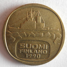 1990 FINLAND 5 MARKKAA - Excellent Coin - FREE SHIP - Bin #114