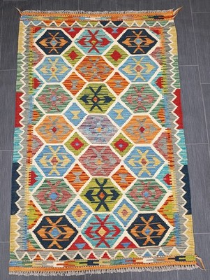 Afghan/Türkischer Kelim Teppich, Flachgewebeteppich, Handgewebter Wollteppich, Größe 155x100 CM