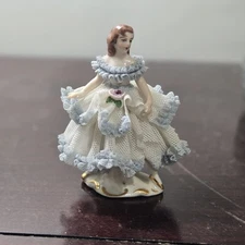 Vtg Dresden Lace Lady Blue Dress West Germany – 3.5” Tall