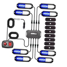 8pcs Led Strobe Lights 12v Sync Feature Blue White 12led Emergency Blue White