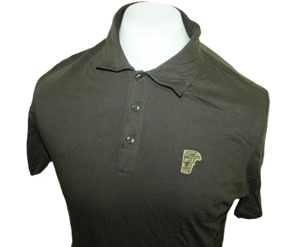 Polo hombre Gianni Versace manga corta logotipo bordado verde algodón talla M - Imagen 3 de 4