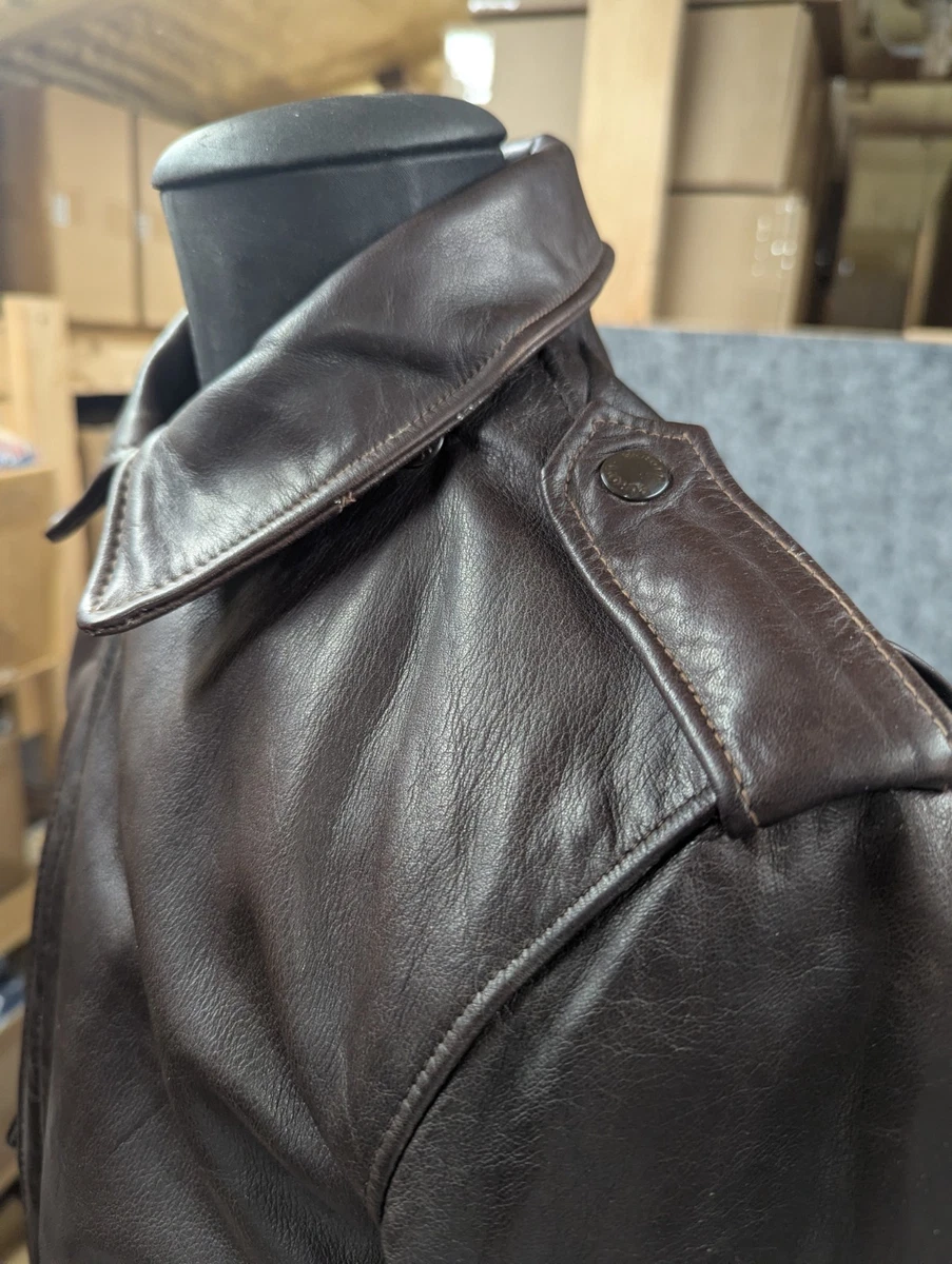 Chaqueta de Vuelo de Cuero Schott 184SM A-2 Marrón Oscuro Piel de Vaca Desnuda EE. UU. Talla 36 Ideal