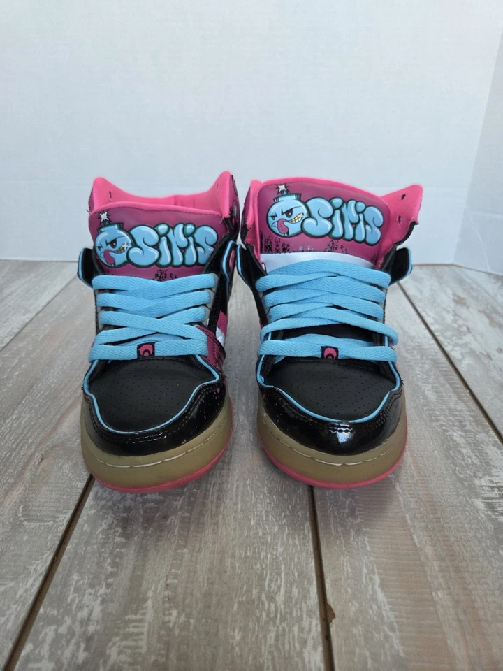 Zapato Skater Osiris NYC 83 SLM Y2k Niñas Talla 7.5 Azul y Rosa Graffiti Parte Superior Alta Foto 2 de 4