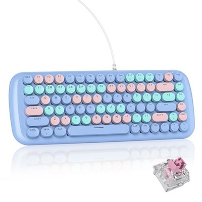 Blue Mechanical Gaming Keyboard 84 Keys White Backlit Retro Pink Switch PC