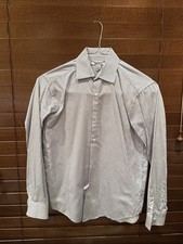 DKNY Boy's White/Black/Purple Stripped Button-Down Long-Sleeve Shirt Size 14