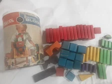 Vintage Colored Playskool Wood Blocks Made In USA Milton Bradley Co 1969 76 Pcs