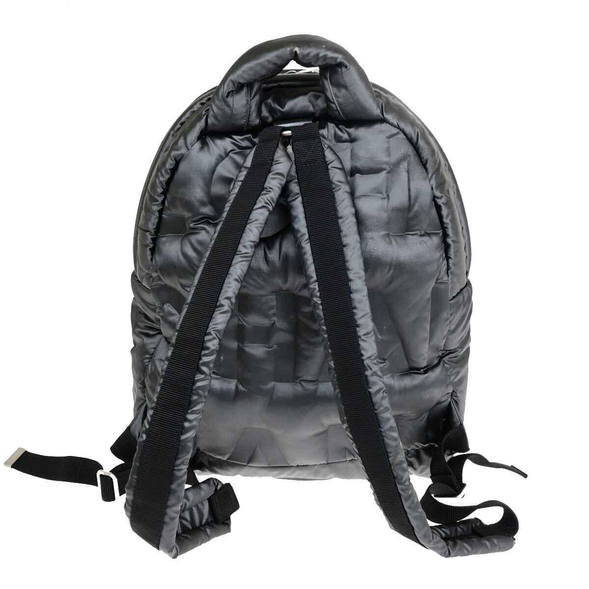 CHANEL Doudoune Backpack Embossed Nylon Leather Gray Black Italy 55RF175 Chanel Doudoune Backpack in Black Nylon Canvas – Weekly Lux Drop main image 4