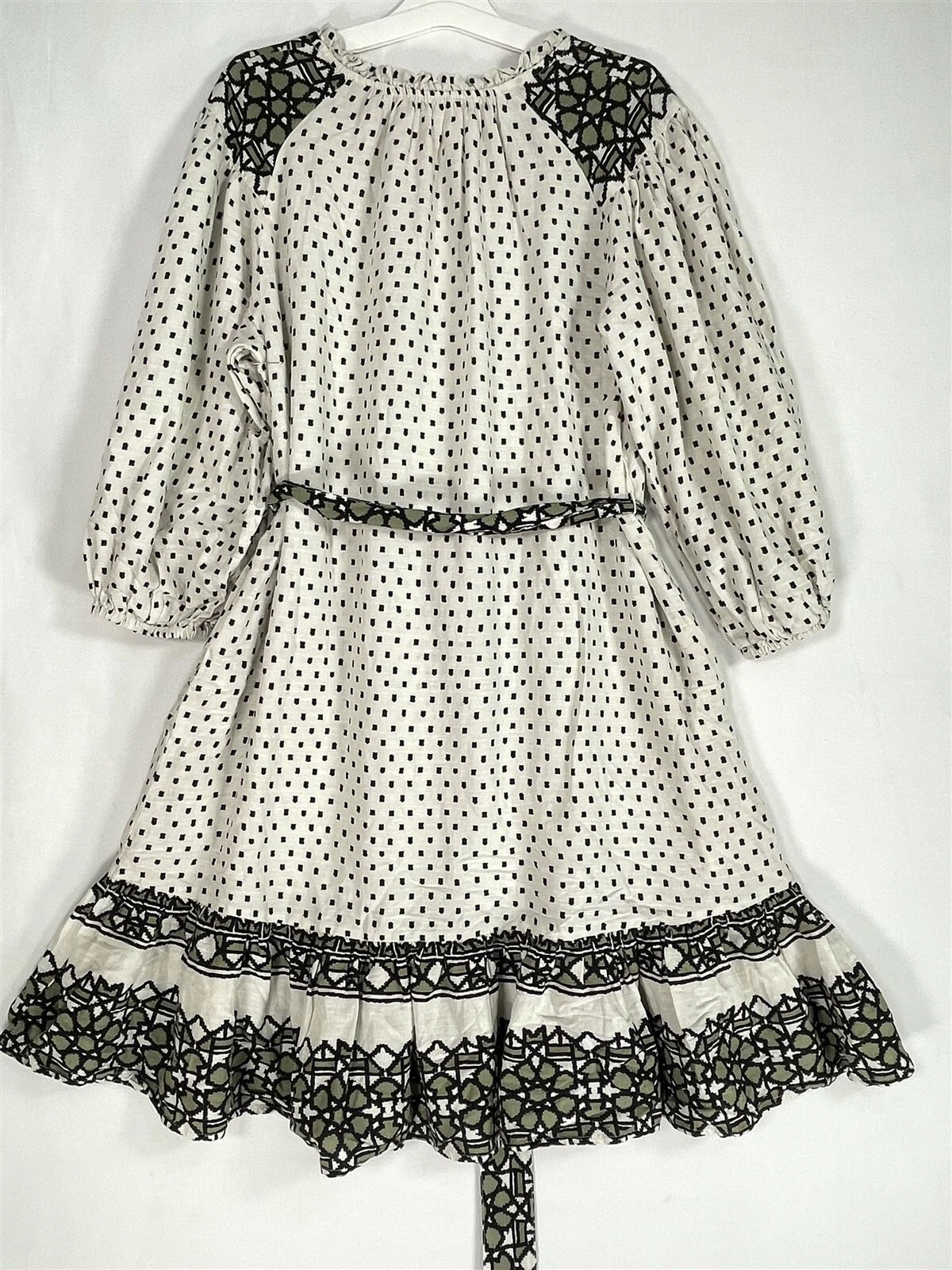 OFF WHITE Abito Knox Rose donna X Small A Line tasche con cintura manica 3 4 bianco sporco