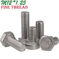 M12 - 1.25 Fine Thread 304 Stainless Steel Hex Bolts Hexagon Head Screws DIN 933