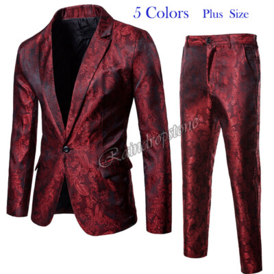 Men's Floral Print Suit Jacket Wedding Party One Button Blazer