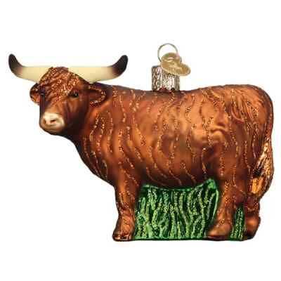 Old World Christmas HIGHLAND COW (12552) Glass Ornament w/OWC Box