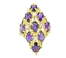 14k Yellow Gold Natural Amethyst and Natural Diamond Cluster Style Ring