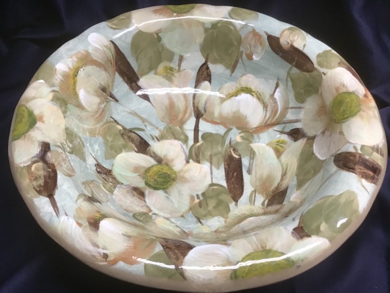 LESÄL CERAMICS large 15” CERAMIC BOWL hand crafted LISA LINDBERG dogwood LESAL