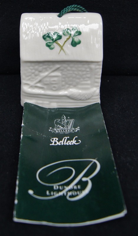 BELLEEK Shamrock Christmas Ornament Bell CLEGGA BOAT HOUSE 2.75" IRELAND