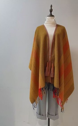 Women Cashmere Wool Autumn Winter Tassel Striped Cape Cloak Poncho Wraps Gift - Picture 8 of 12