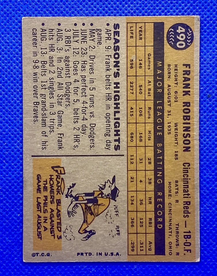 1960 Topps Frank Robinson #490 VG-EX+. RC121 - Imagem 2 de 2