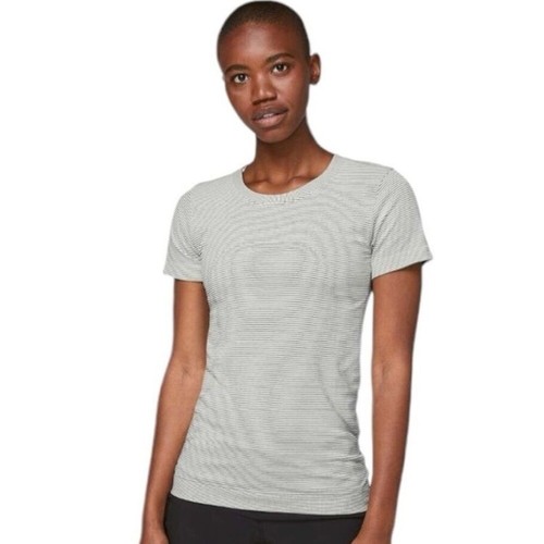 Lululemon Swiftly Tech Short Sleeve Breeze Black White Striped Women's Size 8 - Imagen 2 de 7