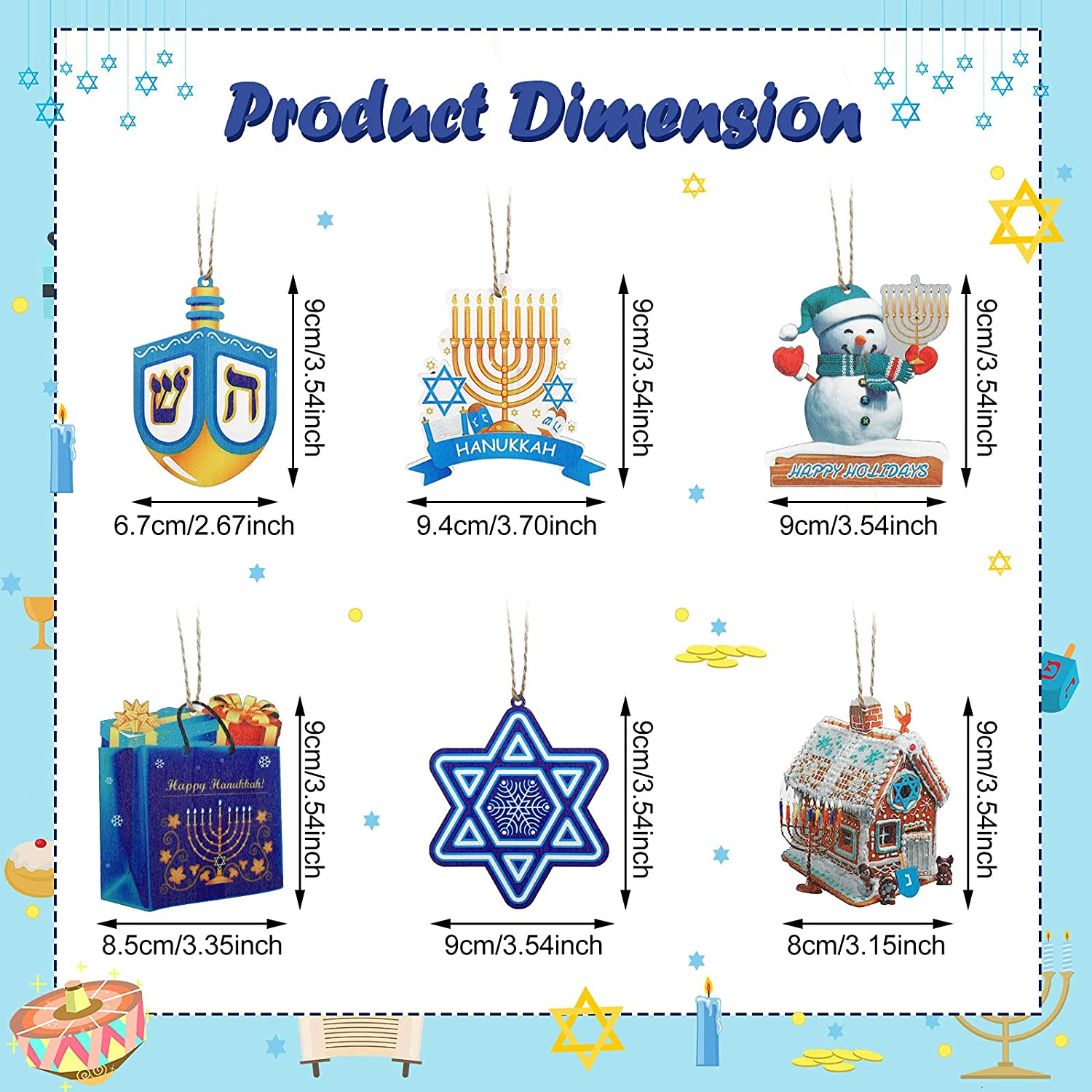 Hanukkah Ornaments Wooden Chanukah Jewish Dreidel Jewish Menorah
