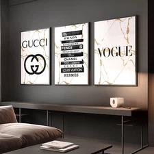 Set of 3 Black & Gold Fashion prints logo Aesthetic Wall Art