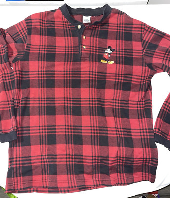 Vintage Disney's Mickey Mouse Red Black Buffalo Check Plaid Sweater 3/4 Meas: LG