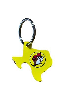 Bucees Buc-ee s Yellow Keychain Key Ring Texas Shape Beaver Logo Bottle Opener