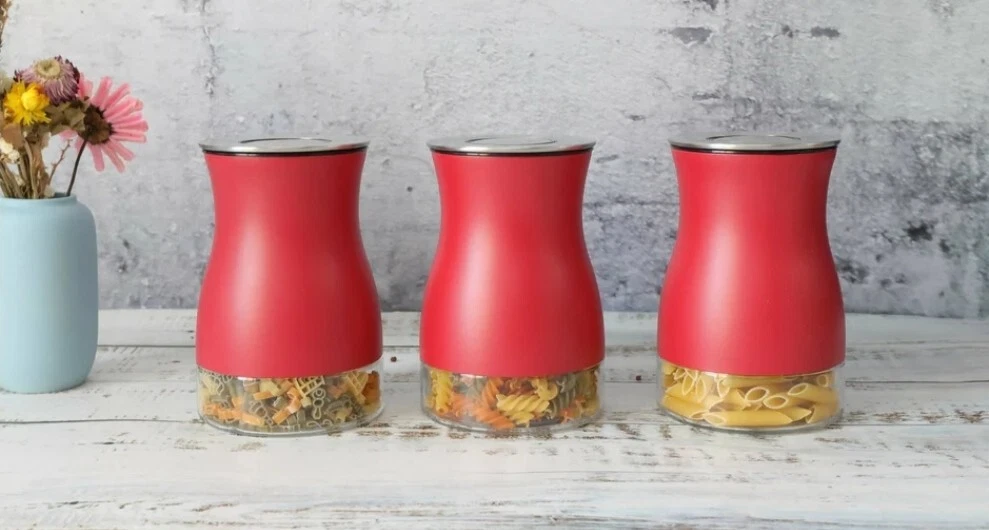 3PC Kitchen Canisters/Storage Jars (Red) Food Storage Sugar, Salt ,Coffee Tea