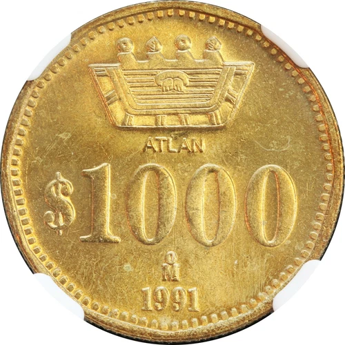 Mexico 1000 Pesos 1991  ATLAN Pattern, KM# Pn249. NGC MS65
